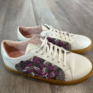 Laidback London Patchwork Women's White Leather Embroidered Hand Made Sneakers